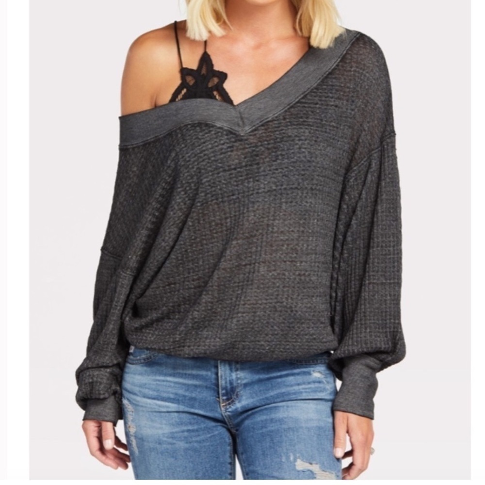 We the Free South Side Thermal Sweatshirt Waffle Black Festival Boho Burnout - Picture 3 of 13